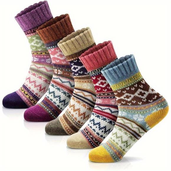 5 Pairs Of Women's Winter Socks, Thick, Soft, Warm, Knitted Socks - Picture 1 of 6